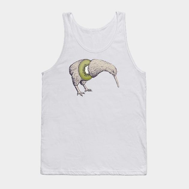 New Zealand Kiwi Bird, Vintage artwork Tank Top by One Eyed Cat Design